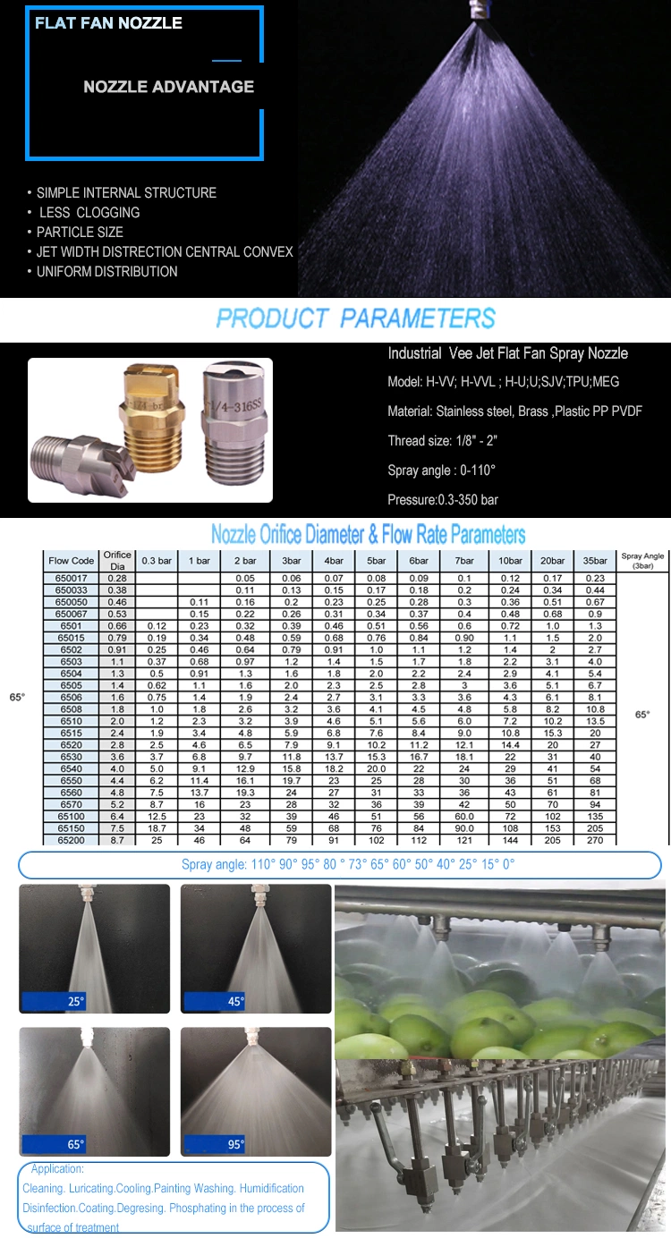 304ss 1/4 Car Washing 65 and 110 Degree Vee Jet Flat Fan Spray Nozzle